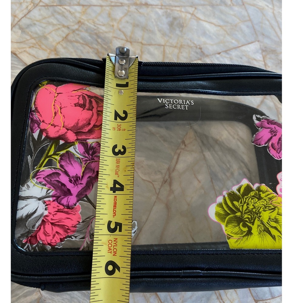 Victorias Secret Floral Clear Makeup Bag Black Trim Travel Cosmetic Pouch - Picture 6 of 13